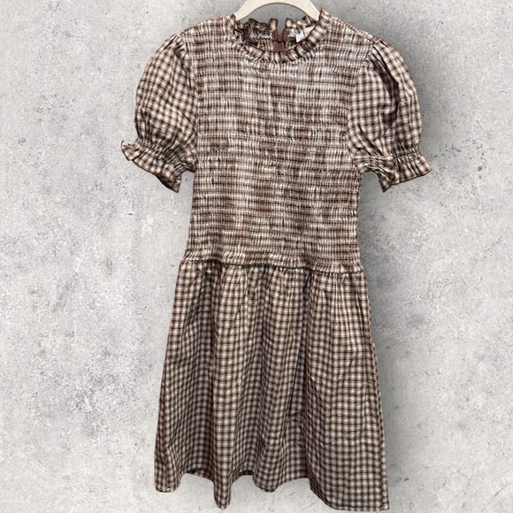 NWT RIHOAS Coffee Gingham Mini Dress - Picture 6 of 15